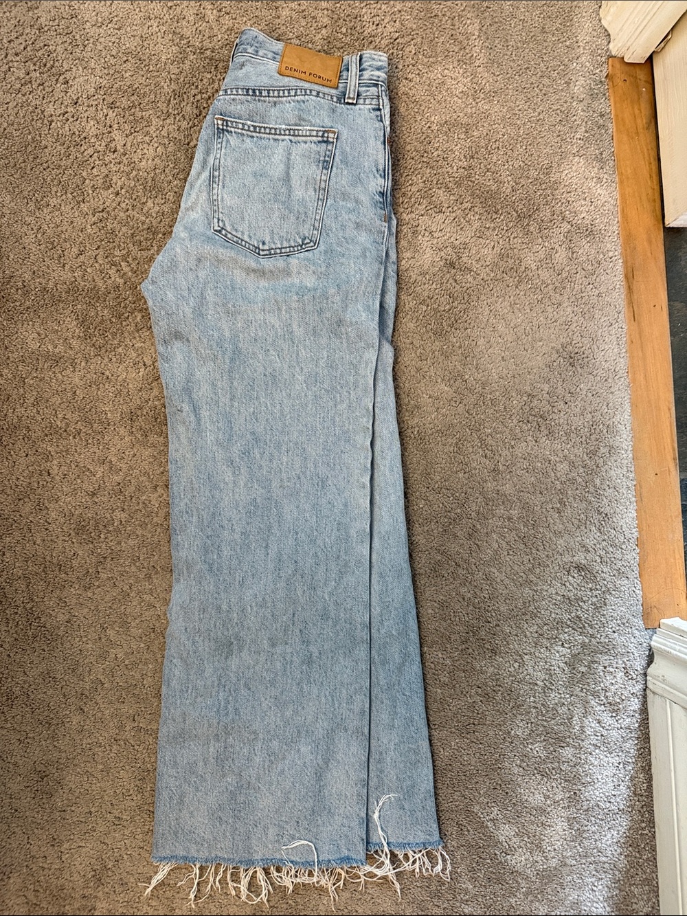 Denim Forum Light Blue Straight Leg Jeans with Raw Hem